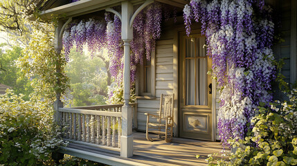 Porch adorned with wisteria flowers