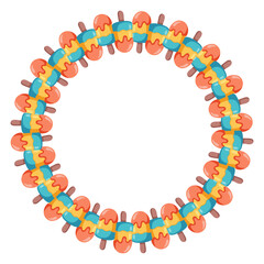 Round frame of cartoon colorful popsicles. Fun and sweet summer wreath. Vector isolated illustration on white background.