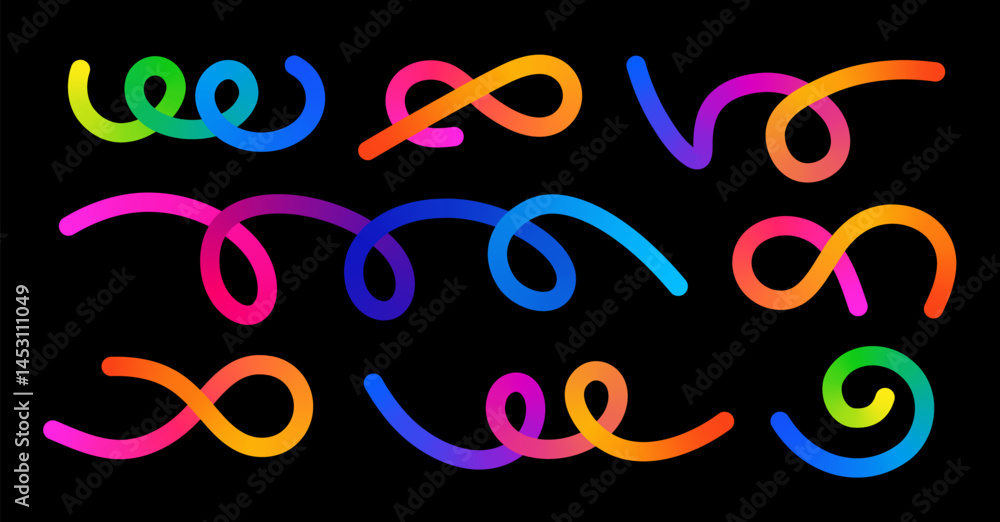 Poster abstract colorful ribbon gradient loops shape. colorful lines design dynamic creative curves illustr