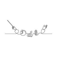 One continuous line design vector drawing illustration business concept of a describes the perfect collaboration of various parts of an organization to create the “music” of business success.