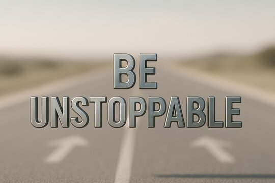 Motivational message 'be unstoppable' on open road background