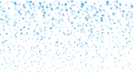 Blue star confetti falling from top on white background creating festive celebration border with playful and whimsical atmosphere