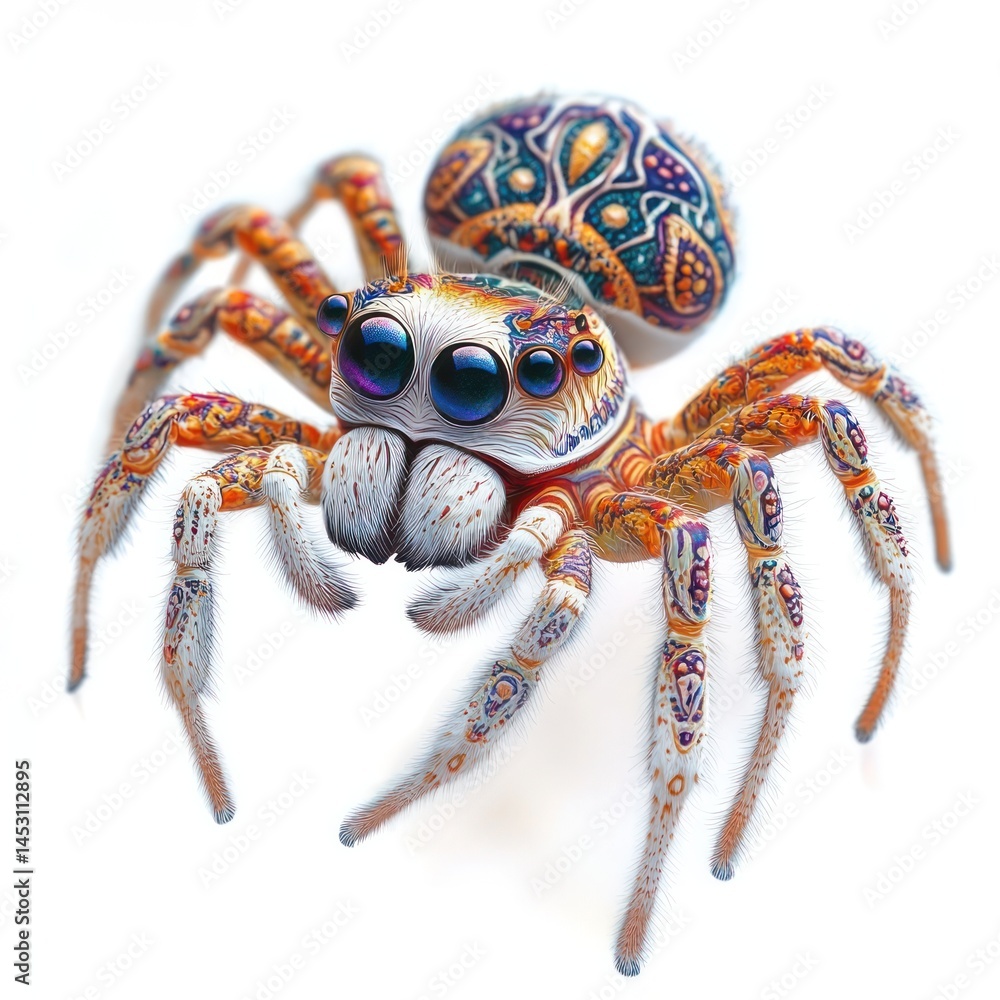 Wall mural colorful and mesmerizing jumping spider macro close up with intricate patterns vibrant colors and hy