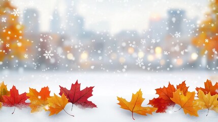 Obraz premium Autumn leaves in the snow