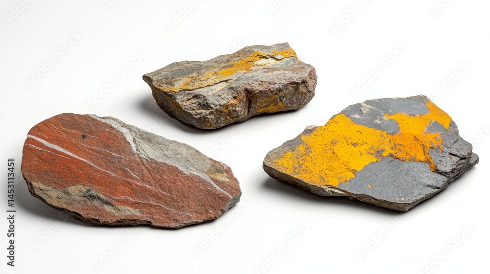Poster a white background is used to display geological samples from a mining site