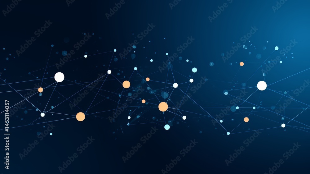Fototapete Blue background with many dots of different colors. The dots are connected by lines, creating a web-like pattern. Concept of complexity and interconnectedness
