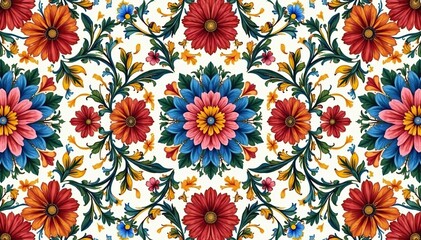Intricate floral design, repeating seamlessly , textile, nature, flowers