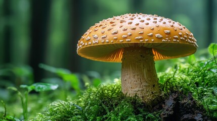 Fototapeta premium Enchanted Forest Fungi: A Macro View of a Yellow Mushroom