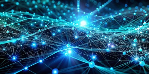 Fototapeta premium Abstract Aqua Digital Network: Glowing Lines & Nodes