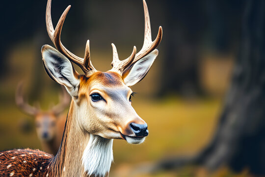 Majestic Spotted Deer Stag Portrait in Autumn Forest