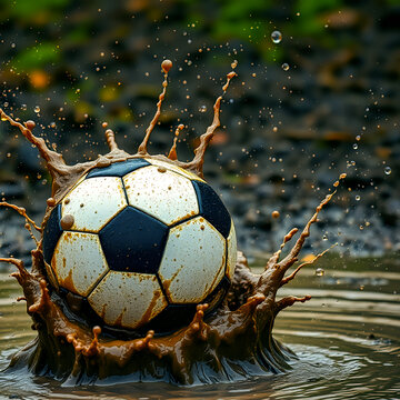 Dynamic Soccer Ball Splashing in Mud Puddle