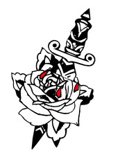 dague transperce rose fleur tattoo old school tatouage dessin vintage 