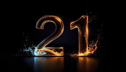 Illuminated Number 21 with Dynamic Water Splashes
