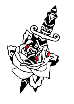 dague transperce rose fleur tattoo old school tatouage dessin vintage 
