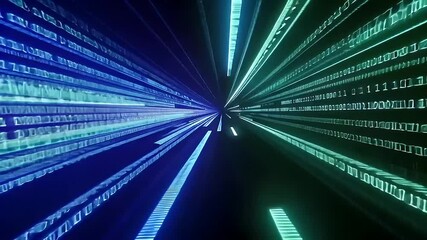 Abstract Digital Data Stream with Binary Code Flowing in Blue and Green Tones - Powered by Adobe