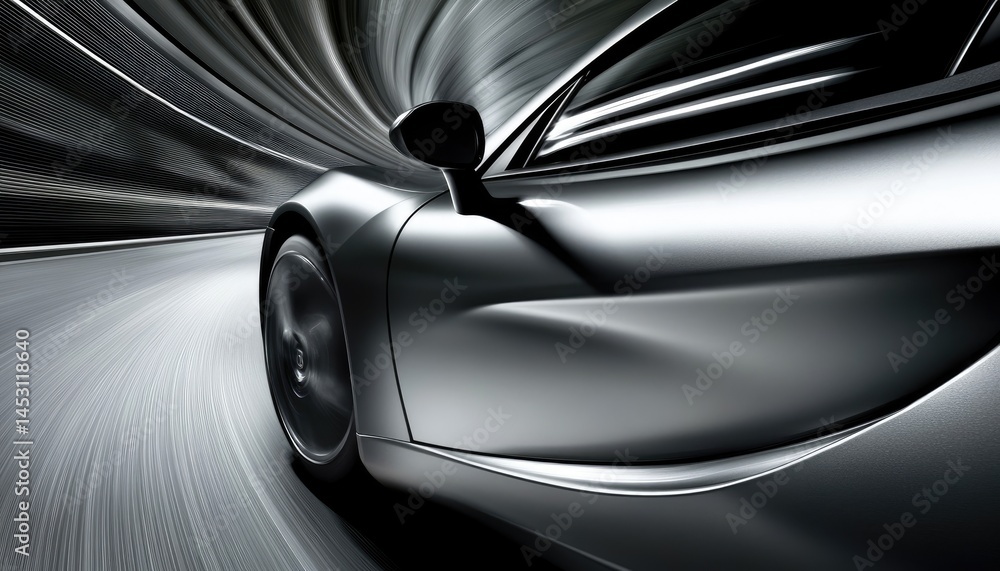 Aufkleber monochrome image of a sleek silver vehicle speeding through a tunnel creating dynamic effect using m