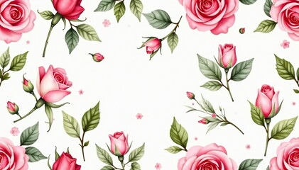 Delicate watercolor rosebuds, swirling leaves, seamless repeat , print, decor