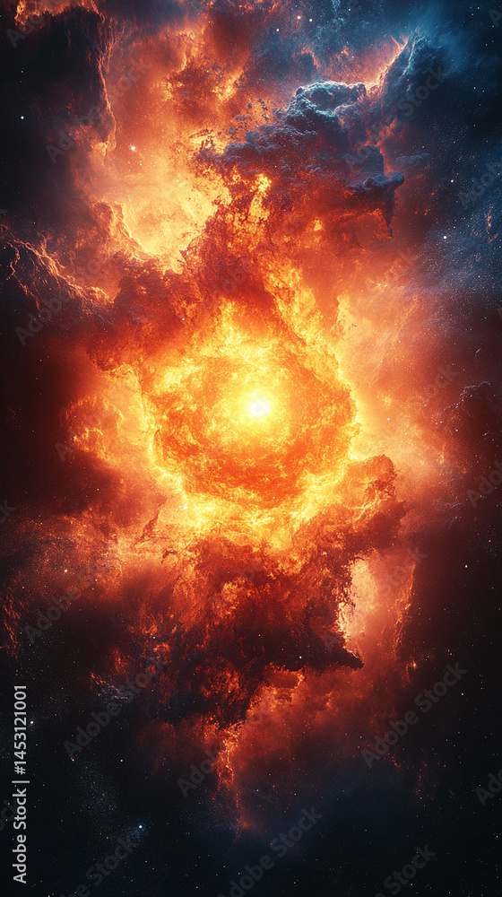 Poster bright colorful light radiates from center creating starburst effect. dark background enhances lumin