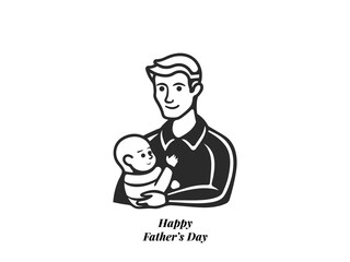 Father Holding Baby Illustration – Happy Father’s Day Vintage Line Art for Greeting Cards and Posters.
