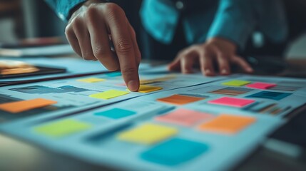 Fototapeta premium Business Team Analyzing Charts and Graphs, Business team analyzing charts and graphs with sticky notes on a table