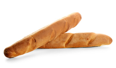 Fresh baguettes on white background