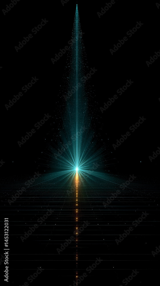 Poster bright colorful light radiates from center creating starburst effect. dark background enhances lumin