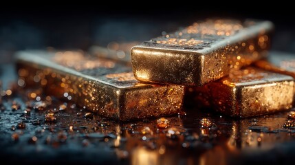 Golden Bars Glittering with Dew Drops in a Dark Setting