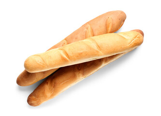 Fresh baguettes on white background