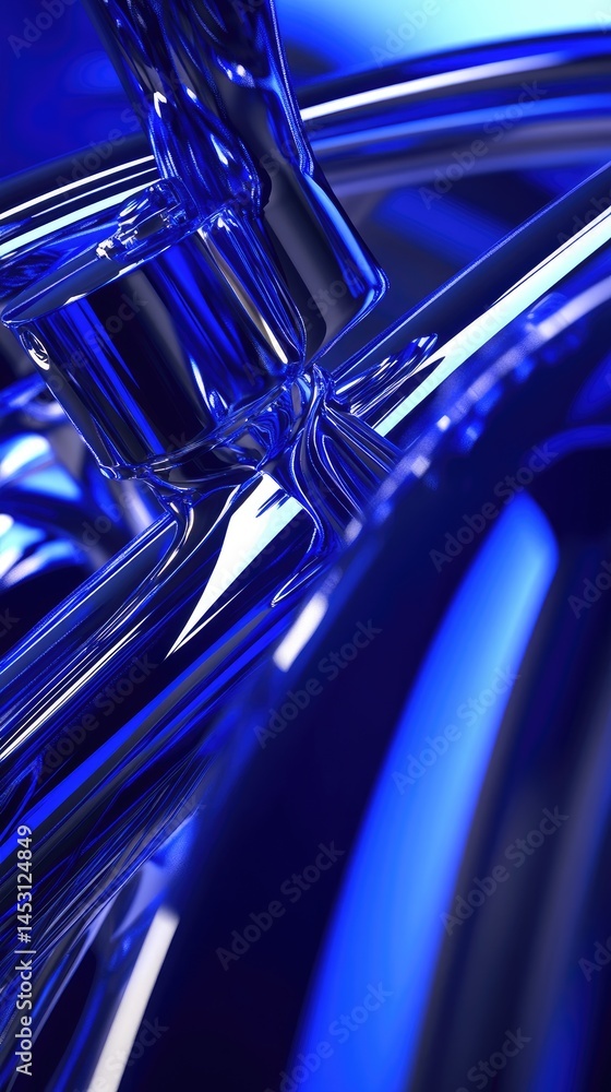 Poster abstract metallic blue shapes intersecting forming a futuristic design with glossy reflective surfac