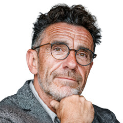 Obraz premium Top view approachable businessman working at minimalist desk