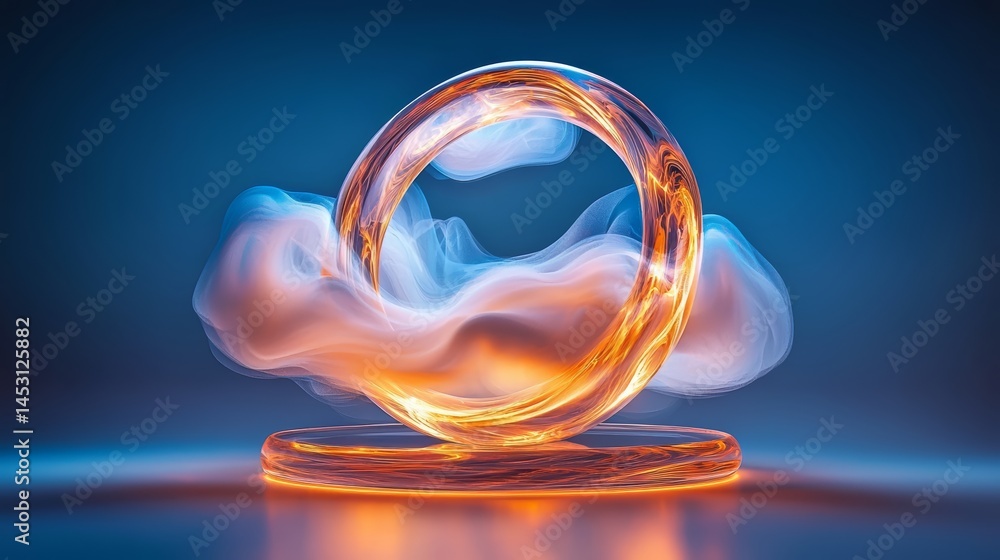 Aufkleber glowing orange circle is floating in the air. the circle is surrounded by a cloud of smoke, giving t