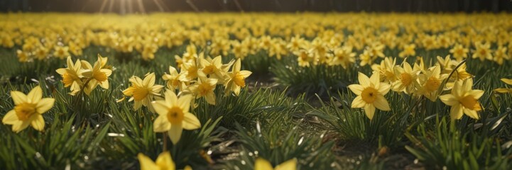 Obraz premium Glistening yellow daffodil petals in a sun-drenched field , natural, flowers, day