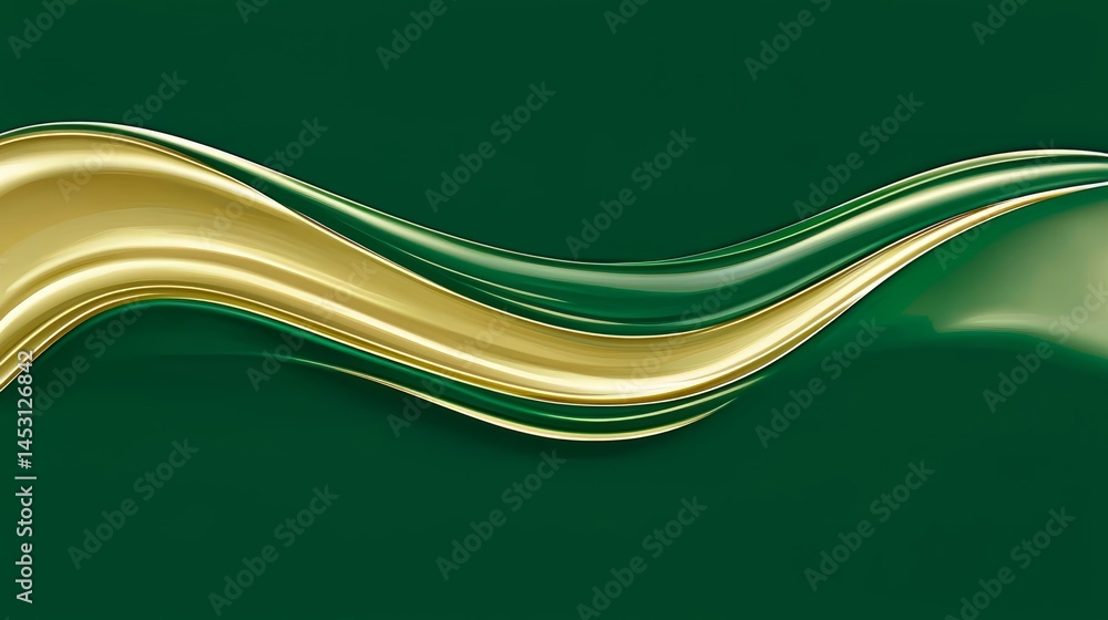 Poster green and gold wave with a green background. the wave is curvy and has a shiny appearance