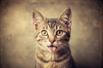 Adorable Vintage Photo of a Cute Cat Sticking its Tongue Out