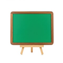 Green chalkboard with easel stand on white background