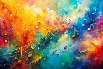 Aerial View Abstract Watercolor Music Notes Painting - High Resolution Stock Photo