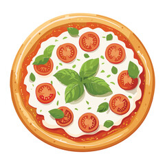 pizza with tomato and basil - vector illustration