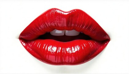 Highly saturated red lip color against pure white, red, saturated, close up