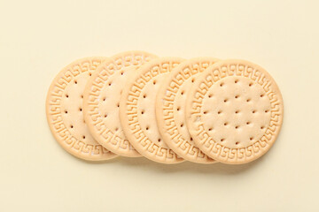 Many sweet cookies on yellow background
