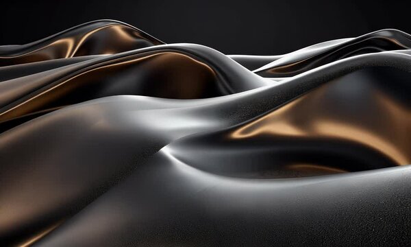 Abstract Textured Waves of Shiny Black and Gold Reflective Material on Dark Background Video Animation