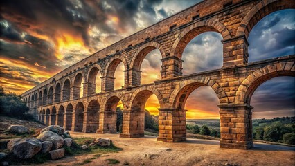 Fototapeta premium Ancient Roman Aqueduct Ruins Isolated on White Background - Stock Photo