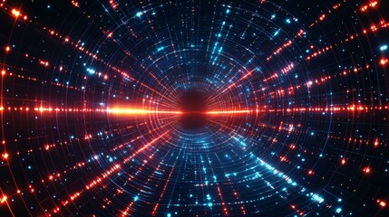 Fototapeta premium Spiral of lights with a red and blue center. The lights are in a pattern and are very bright