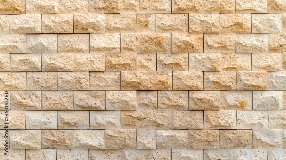 Fototapete Wall made of tan bricks with a rough texture. The wall is made up of many small bricks, and it is a part of a building