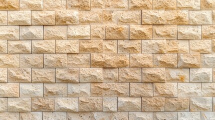 Wall made of tan bricks with a rough texture. The wall is made up of many small bricks, and it is a part of a building