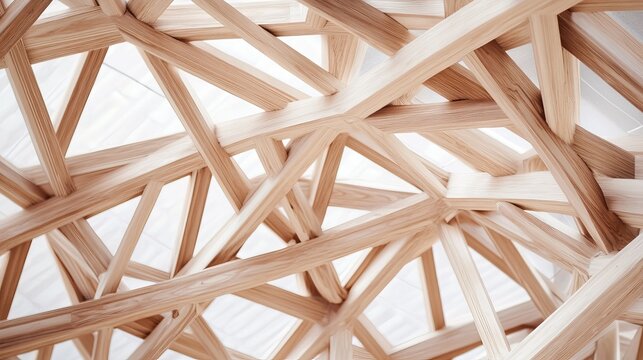 Abstract wooden structure geometric design light brown beams oak lines shape craft timber angles