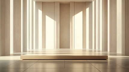 Fototapeta premium Minimalist modern interior design beige room sunlight calm soft home space walls floor clean tones