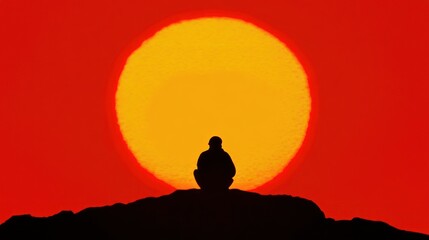 Solitary Figure Silhouetted Against a Vibrant Sunset