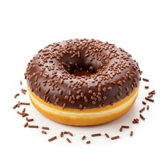 Chocolate donut with sprinkles isolated on white background