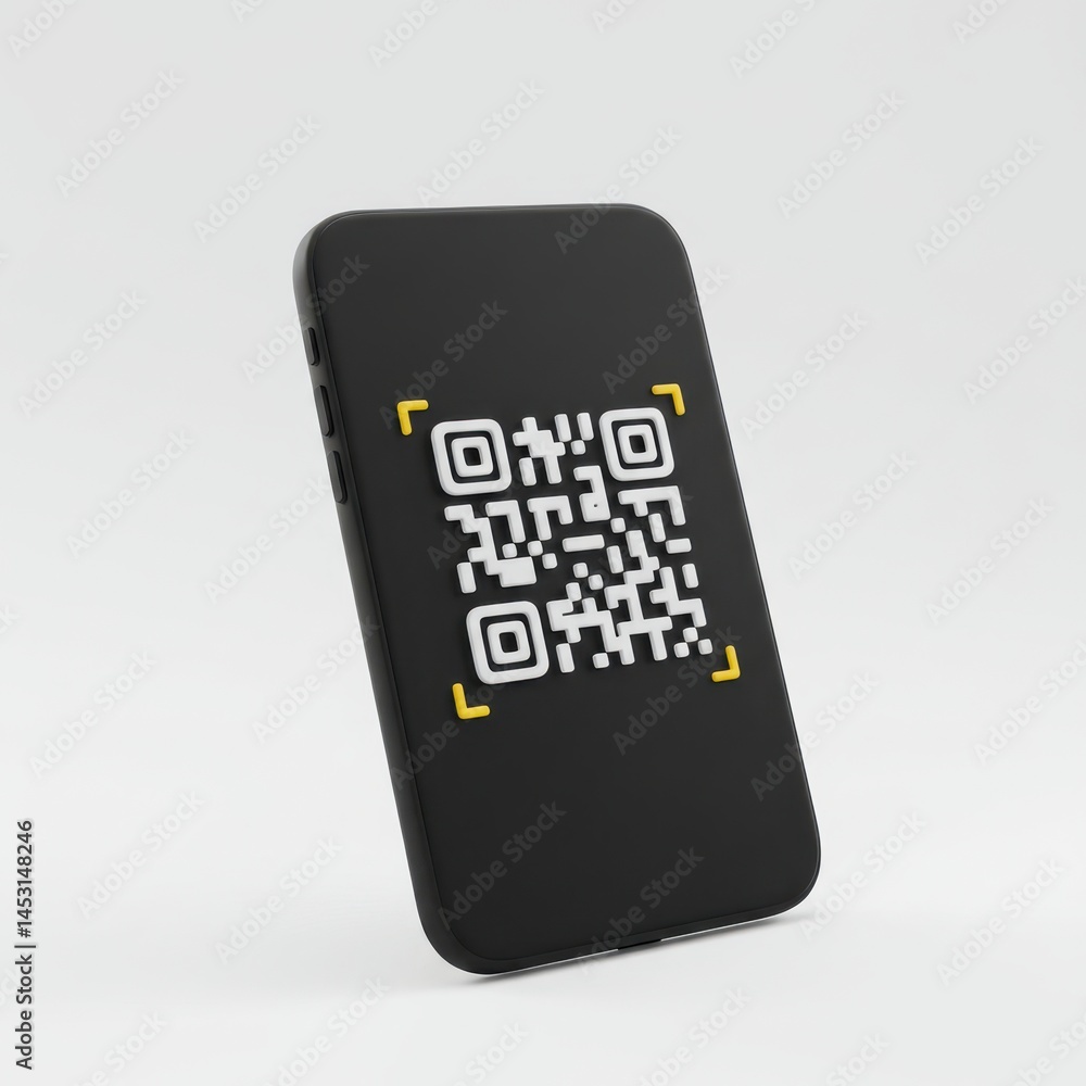 Poster 3d qr code on phone display on white background