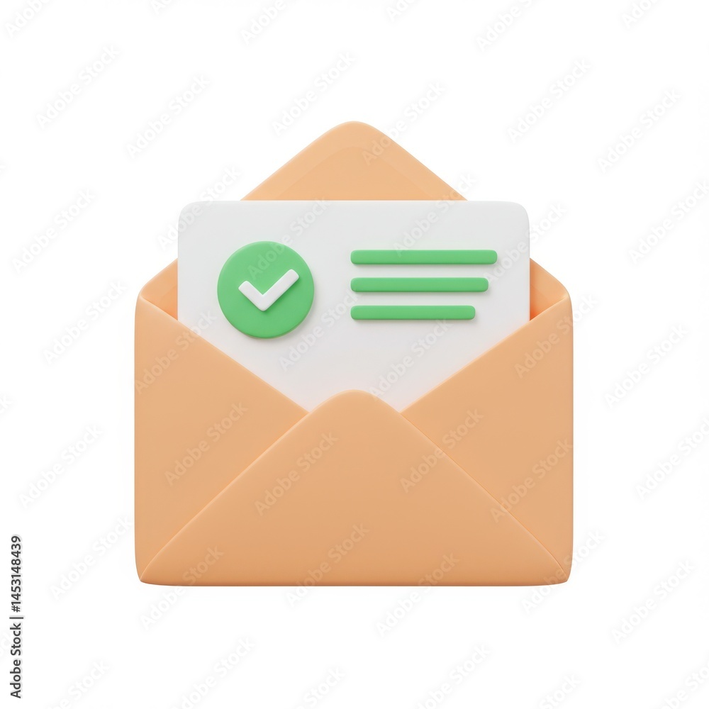 Poster envelope with checkmark message on white background